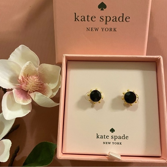 NWT Kate Spade Flying Colors Bezel Studs Color Gold/Jet Black - Picture 1 of 2